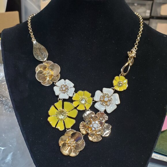 Vetta Floral Statement Necklace – Yellow, White & Gold Tone (18" with Extender) - Picture 1 of 7